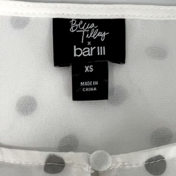 BAR III Women’s White Sheer Polka Dot Long Sleeve V Neck Top - Picture 7 of 9